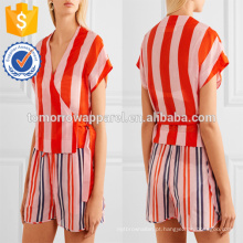 Multicolorido Listrado Manga Curta Com Decote Em V de Algodão Top Wrap Fabricação Atacado Moda Feminina Vestuário (TA0052T)